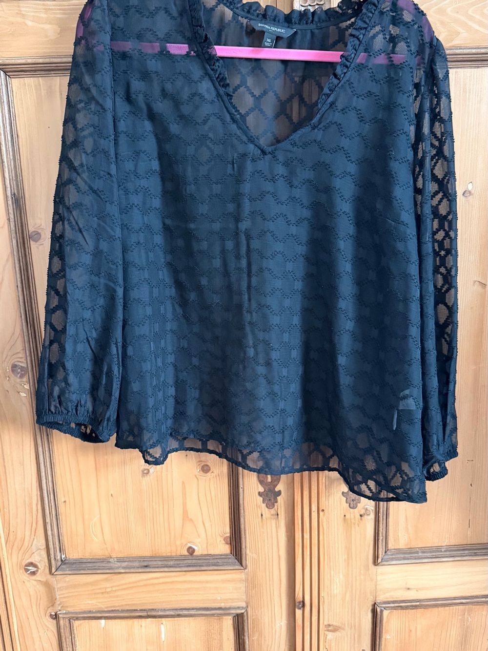 NWOT Banana Republic Factory Black Sheer Lace V-Neck Blouse